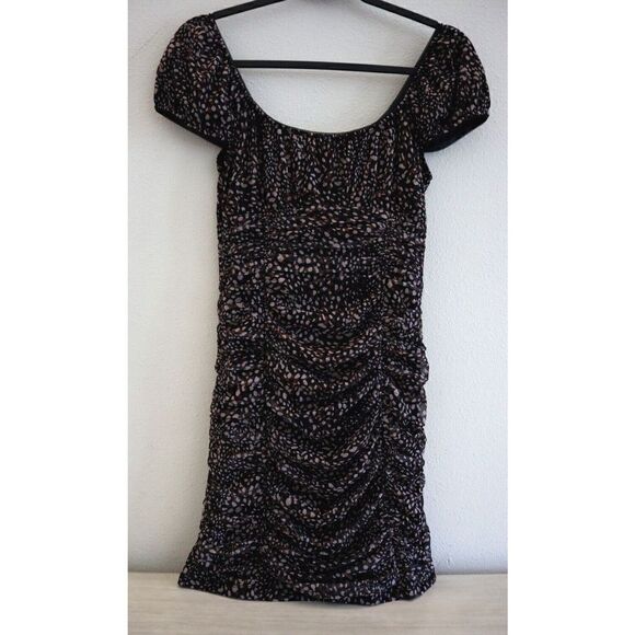 BCBGeneration Women's Sz XS Leopard Printed Ruched Mesh Bodycon Mini Dress - Picture 2 of 12